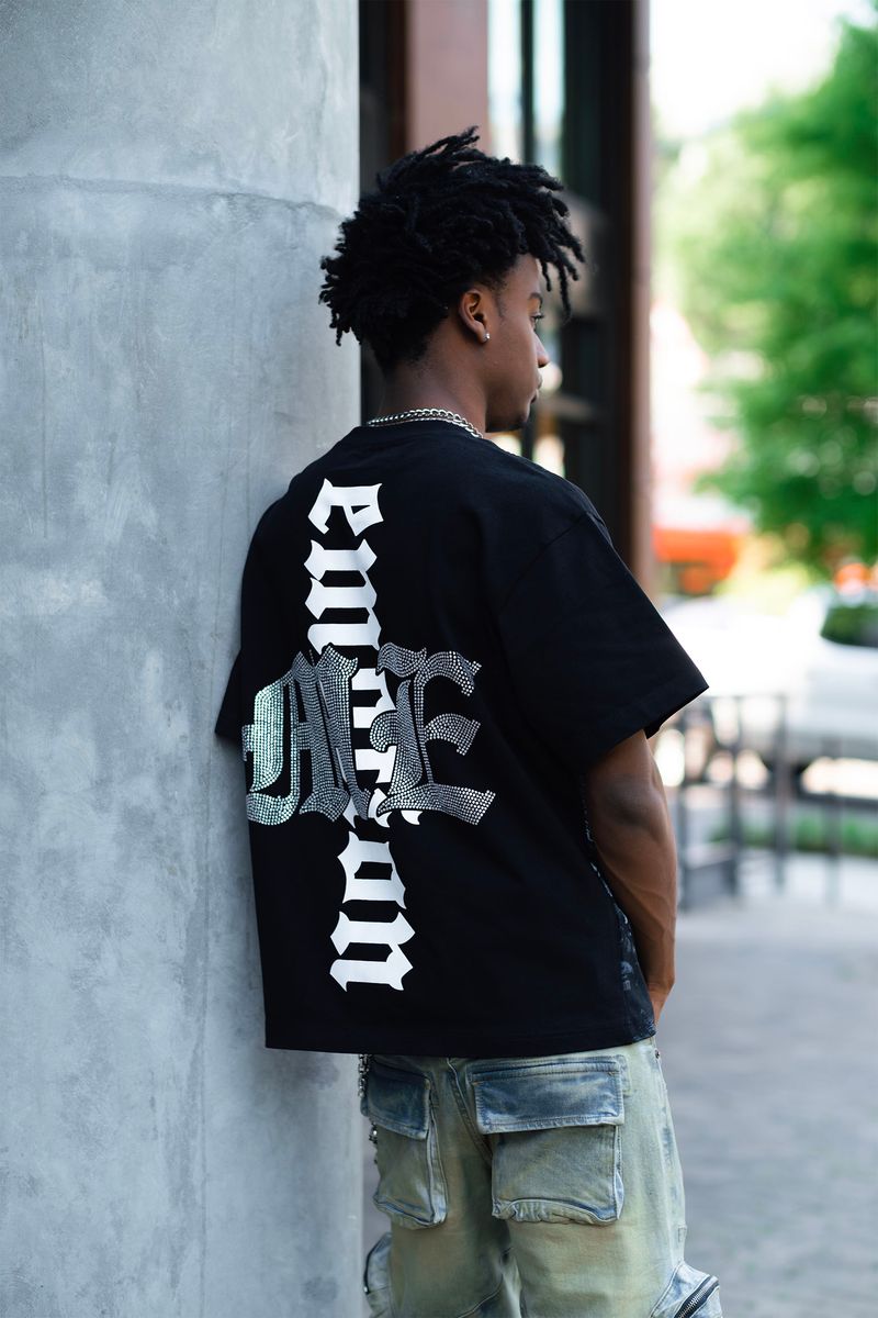 Mixed Emotion T-Shirt - Astronaut Rhinestone Tee - Black