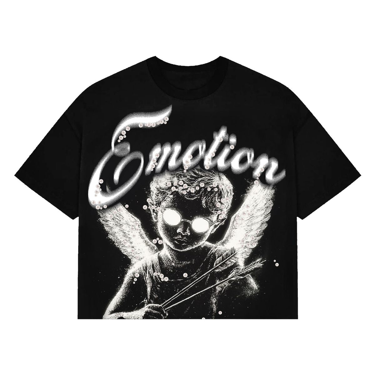 Mixed Emotion T-Shirt - Pearl Cropped - Black