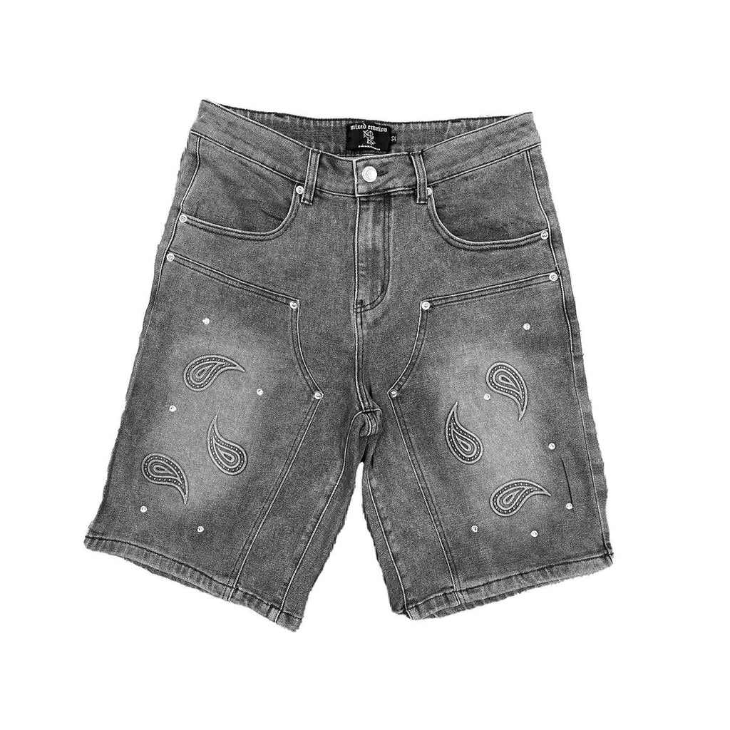 Mixed Emotion Shorts - Paisley - Black Wash Denim