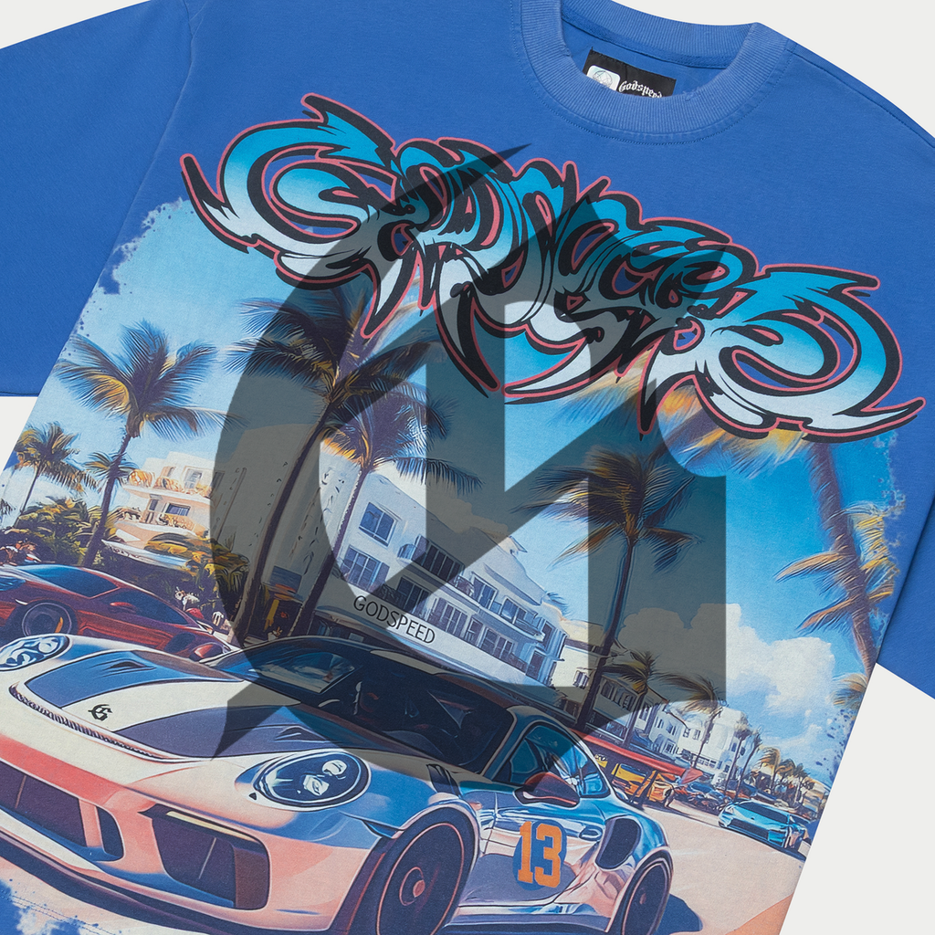 Godspeed T-Shirt - Car Meet Miami - Blue Wash
