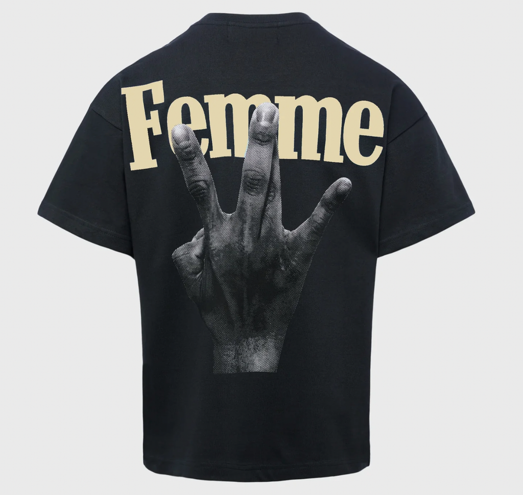 Homme+Femme T-Shirt - Twisted Fingers Tee - Black with Cream - ATONCE2311