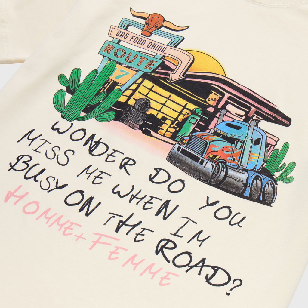 Homme+Femme T-Shirt - Truck Stop Tee - Cream - HFSS202522