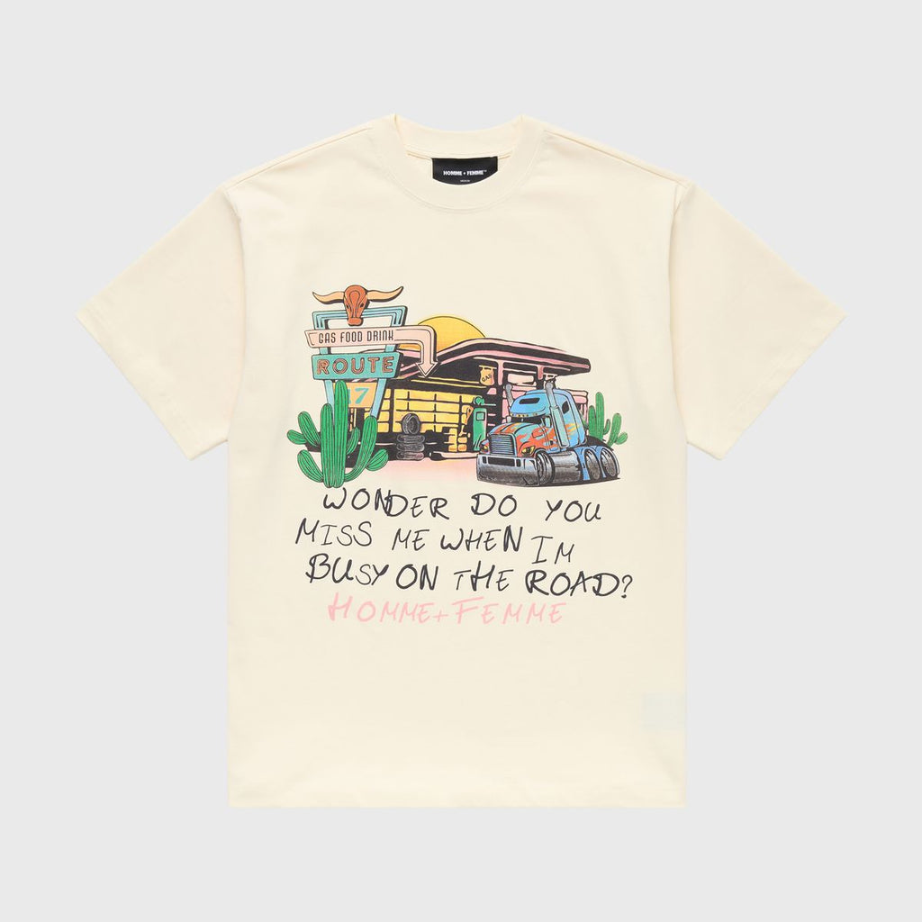 Homme+Femme T-Shirt - Truck Stop Tee - Cream - HFSS202522