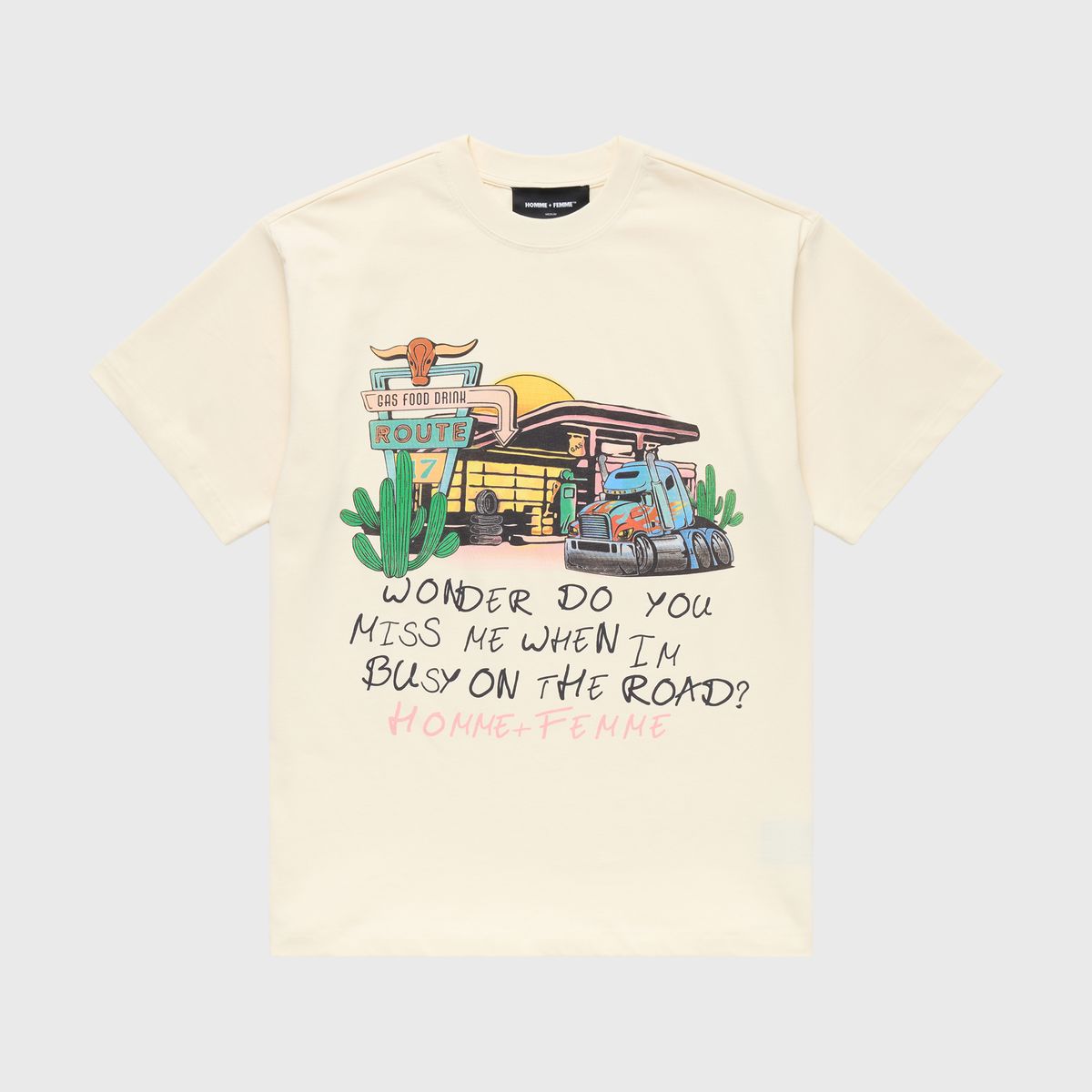 Homme+Femme T-Shirt - Truck Stop Tee - Cream - HFSS202522