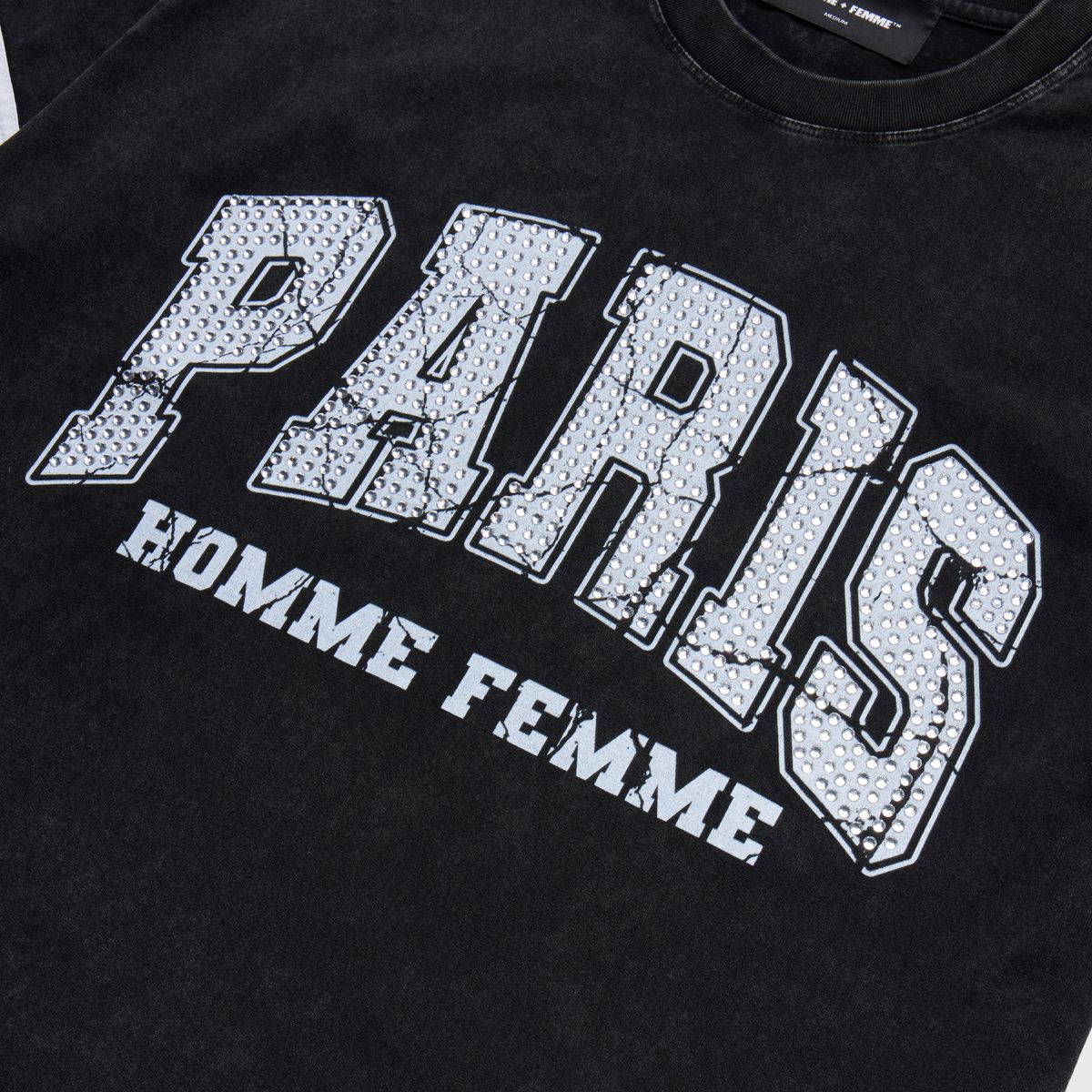 Homme+Femme T-Shirt - Paris Rhinestone Tee - Black - HFSS2025106