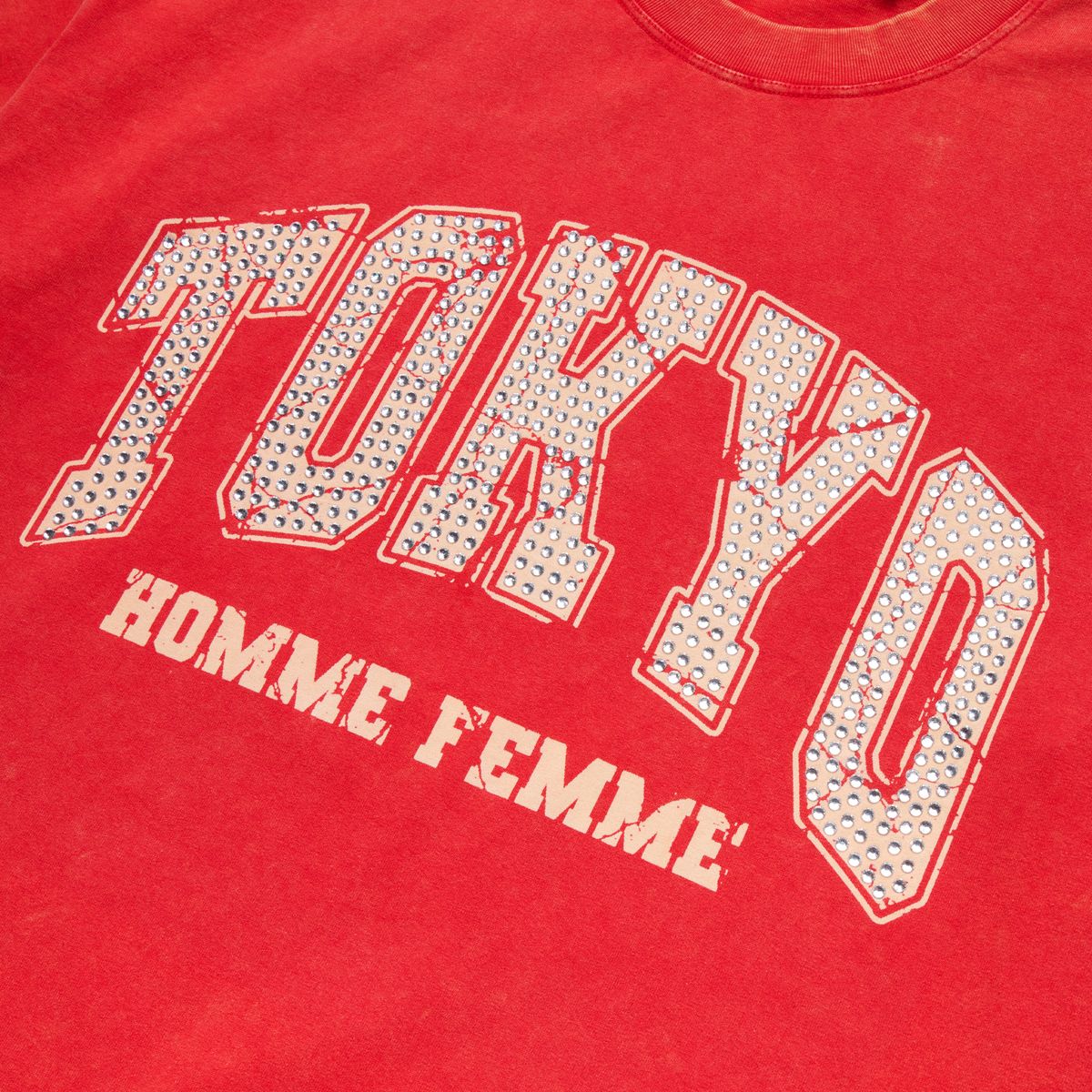 Homme+Femme T-Shirt - Paris Rhinestone Tee - Red - HFSS2025107