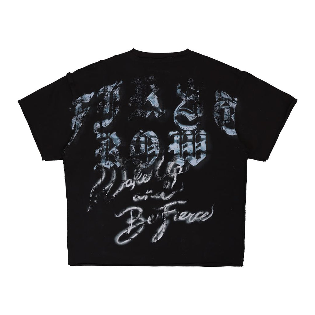 First Row T-Shirt - Wake Up And Be Fierce Flame Applique - Black - FRT2227