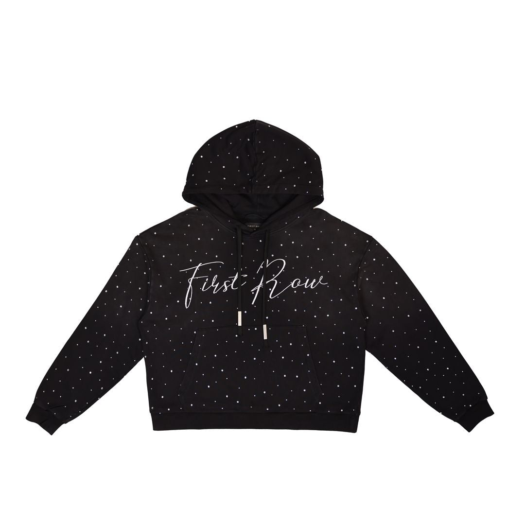 First Row Hoodie - Allover Rhine Stone Pullover - Black - FRF2200