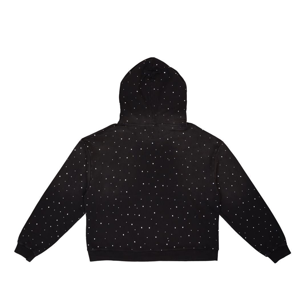 First Row Hoodie - Allover Rhine Stone Pullover - Black - FRF2200