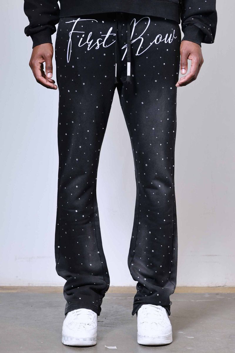 First Row Sweatpants - Allover Rhine Stone Stacked - Black - FRB2200