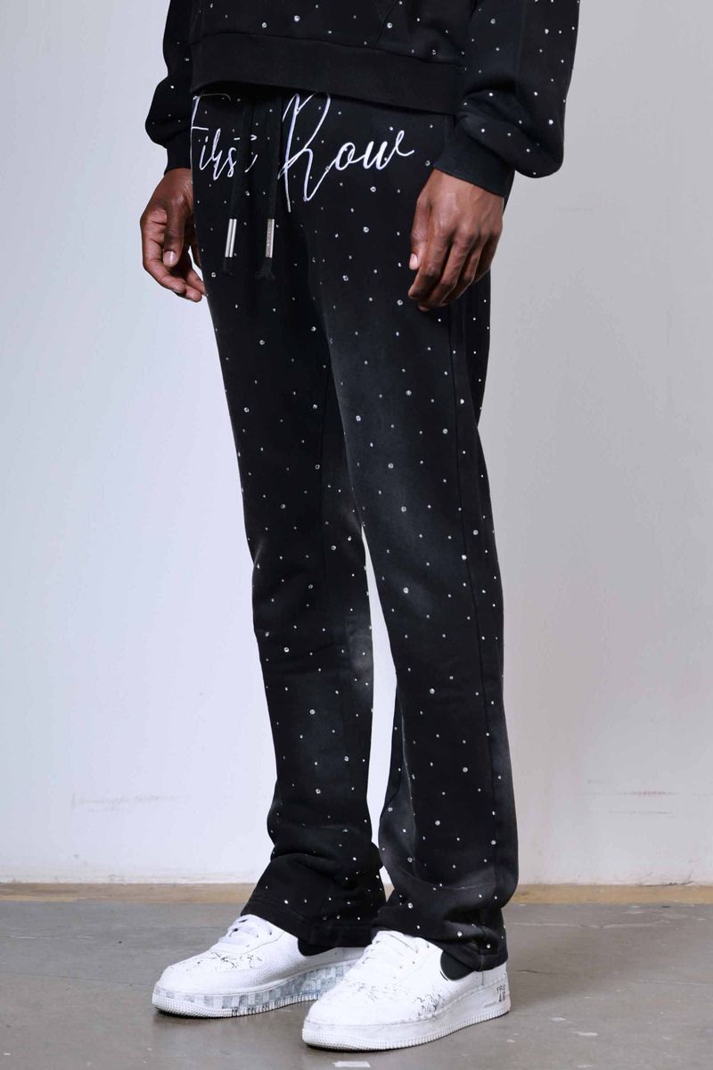 First Row Sweatpants - Allover Rhine Stone Stacked - Black - FRB2200