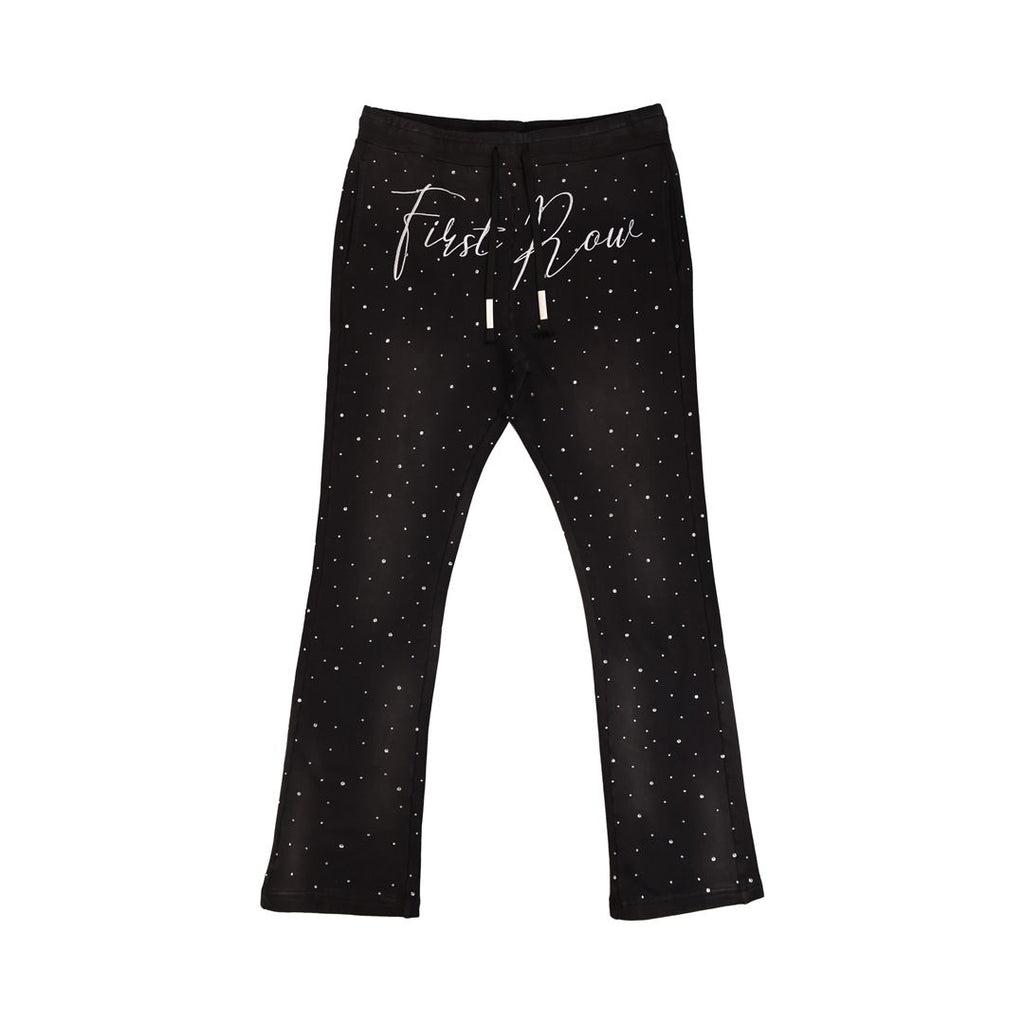 First Row Sweatpants - Allover Rhine Stone Stacked - Black - FRB2200