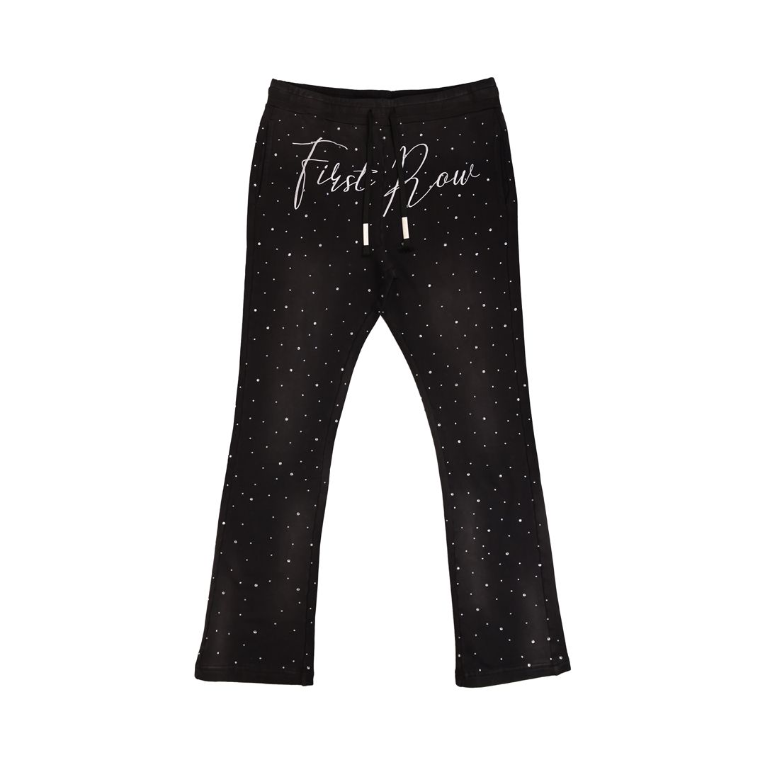 First Row Sweatpants - Allover Rhine Stone Stacked - Black - FRB2200