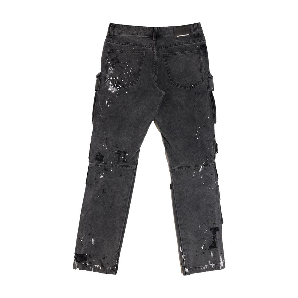First Row Jeans - Stud Cargo Pants - Black Wash - FRP3131