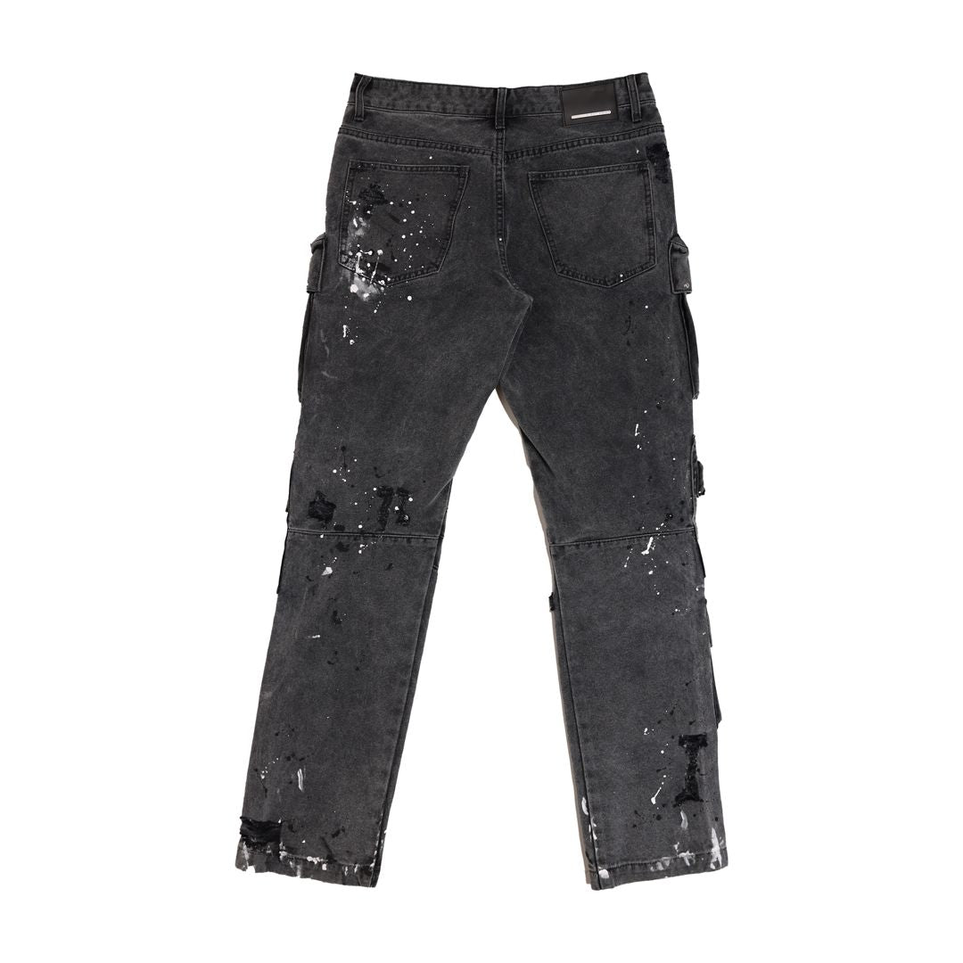 First Row Jeans - Stud Cargo Pants - Black Wash - FRP3131