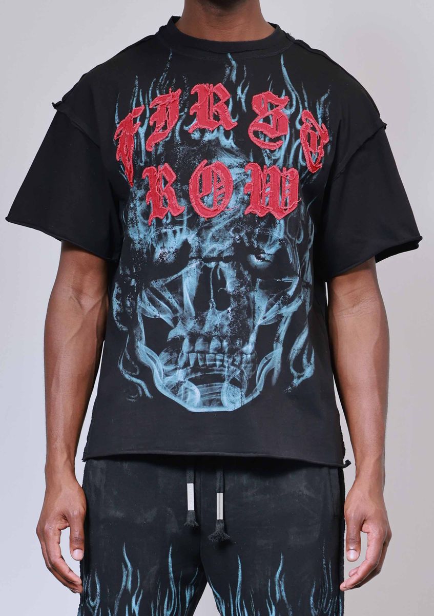 First Row T-Shirt - Wake Up And Be Fierce Flame Applique - Black - FRT2227