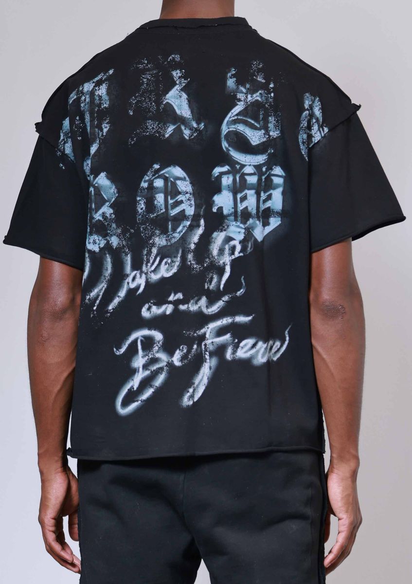 First Row T-Shirt - Wake Up And Be Fierce Flame Applique - Black - FRT2227