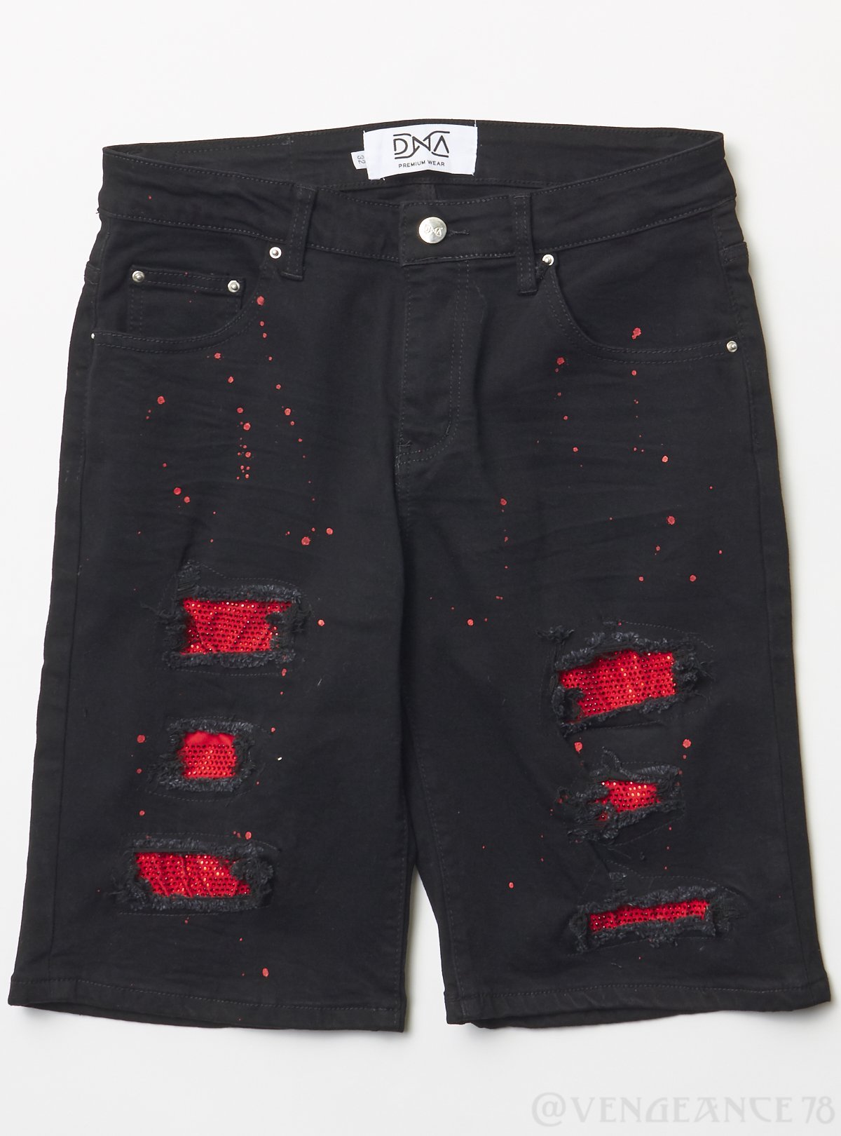 DNA Jean Shorts - Black with Red Stones