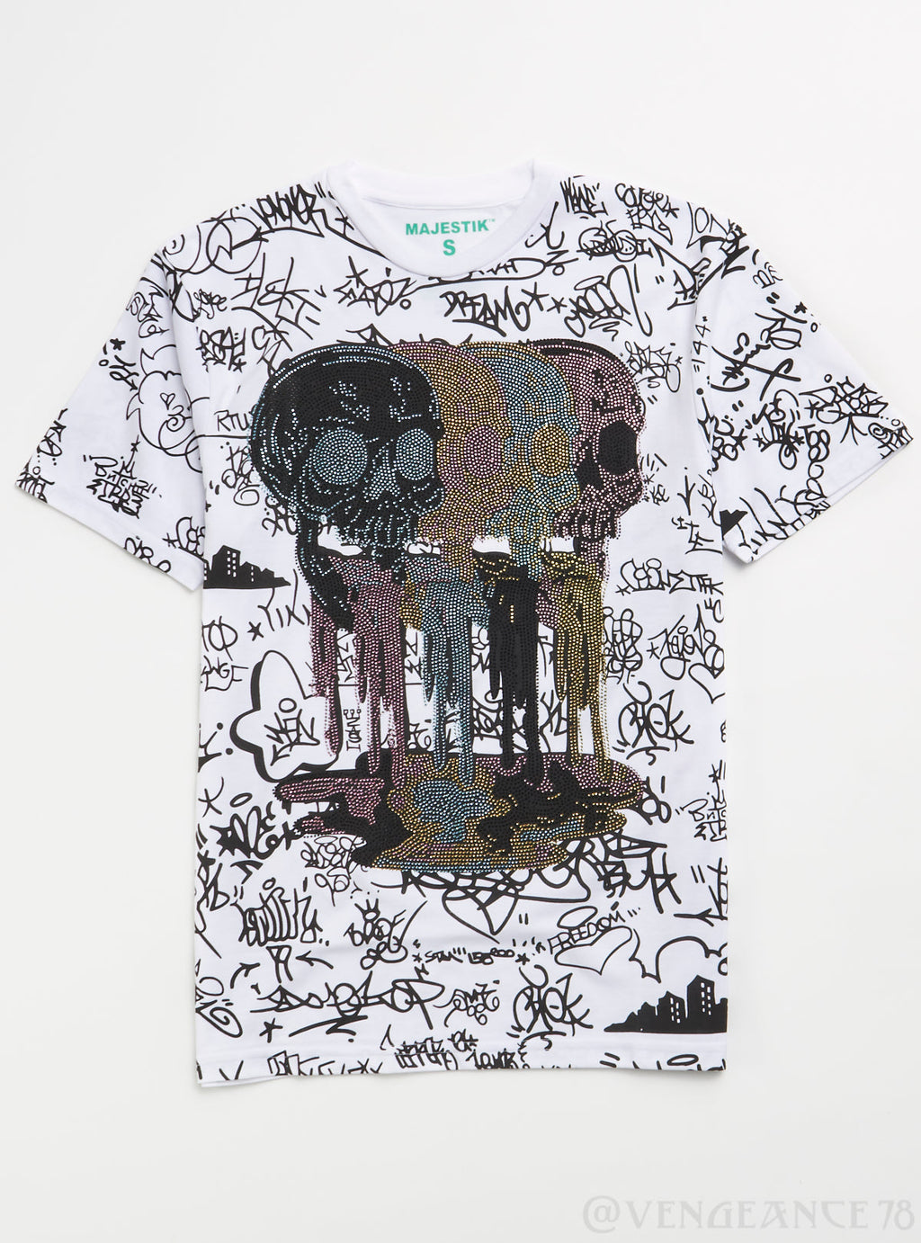 Majestik T-Shirt - Colored Rhine Stones Graphic - White