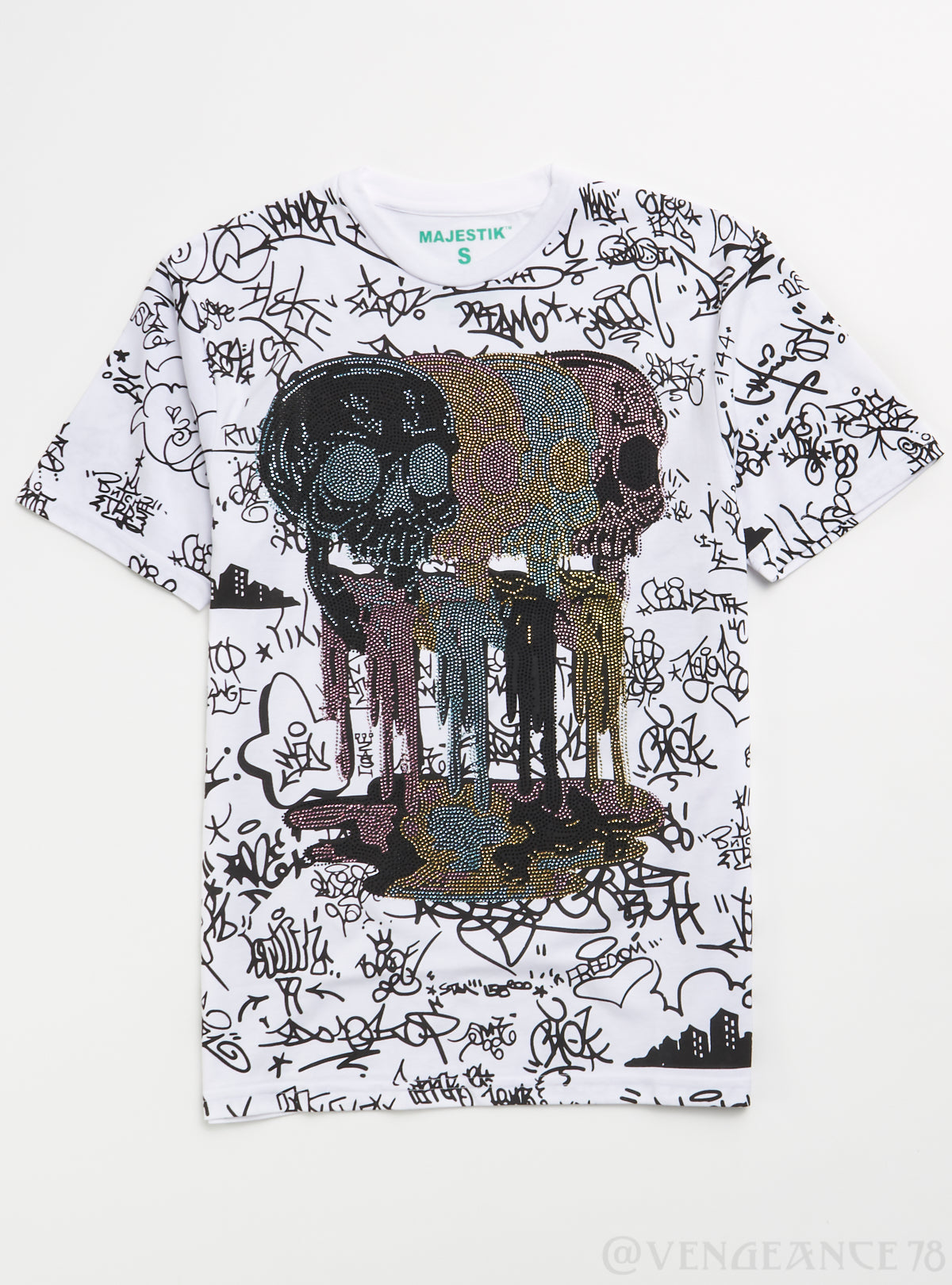 Majestik T-Shirt - Colored Rhine Stones Graphic - White