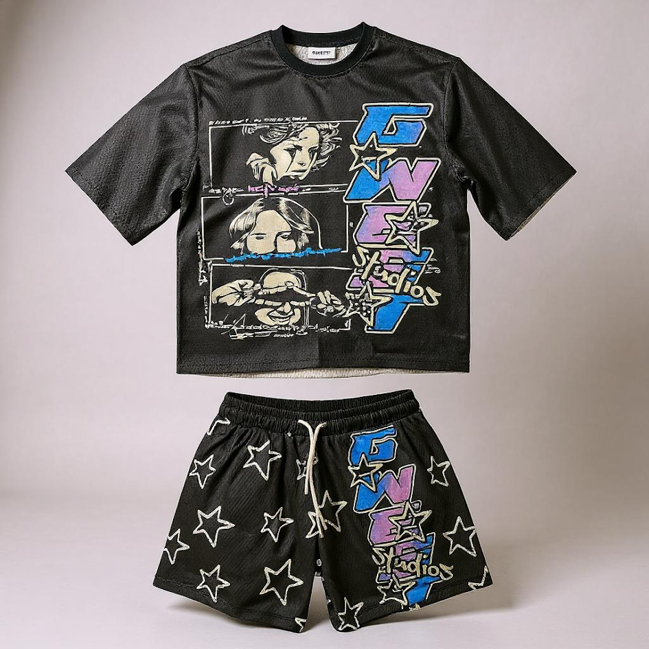 G West Short Set - Can You Help Me - Mesh - Black - GWRMSB5002