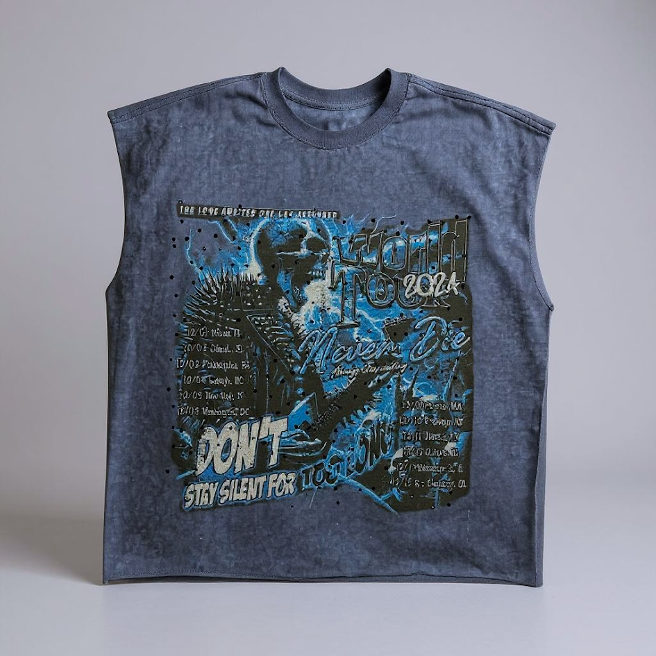 G West T-Shirt -  Sleevless World Tour - Navy Oil Wash - GWRHSLSET5017