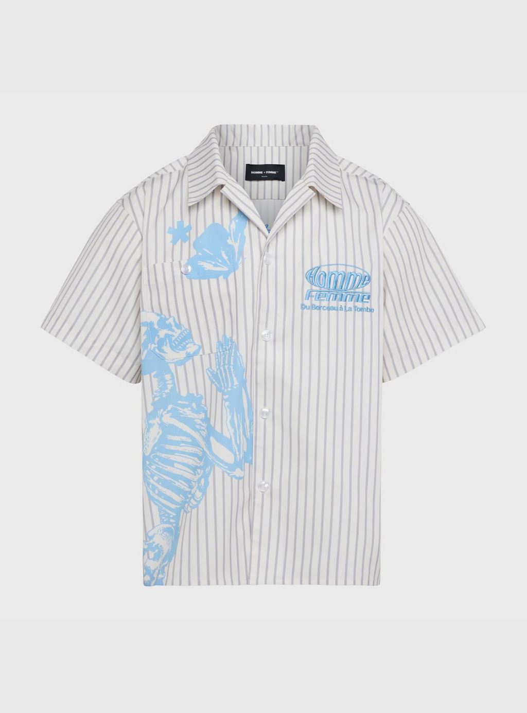 Homme+Femme T-Shirt - Skeleton Button Down - Cream\Blue - HFSS202471-2