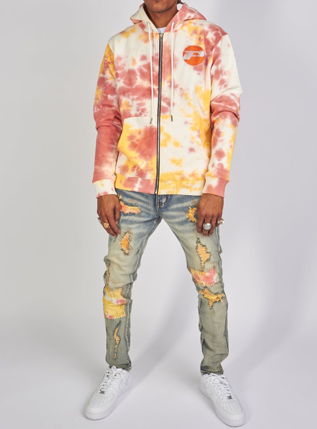 Politics Hoodie - Mikan Tie Dye Zip Up -  Yellow And Multi - MIKAN352