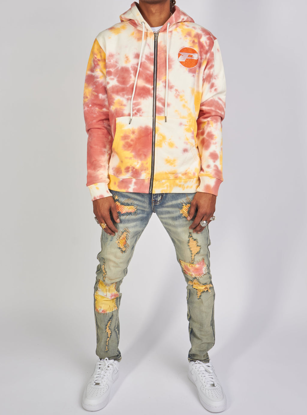 Politics Hoodie - Mikan Tie Dye Zip Up -  Yellow And Multi - MIKAN352