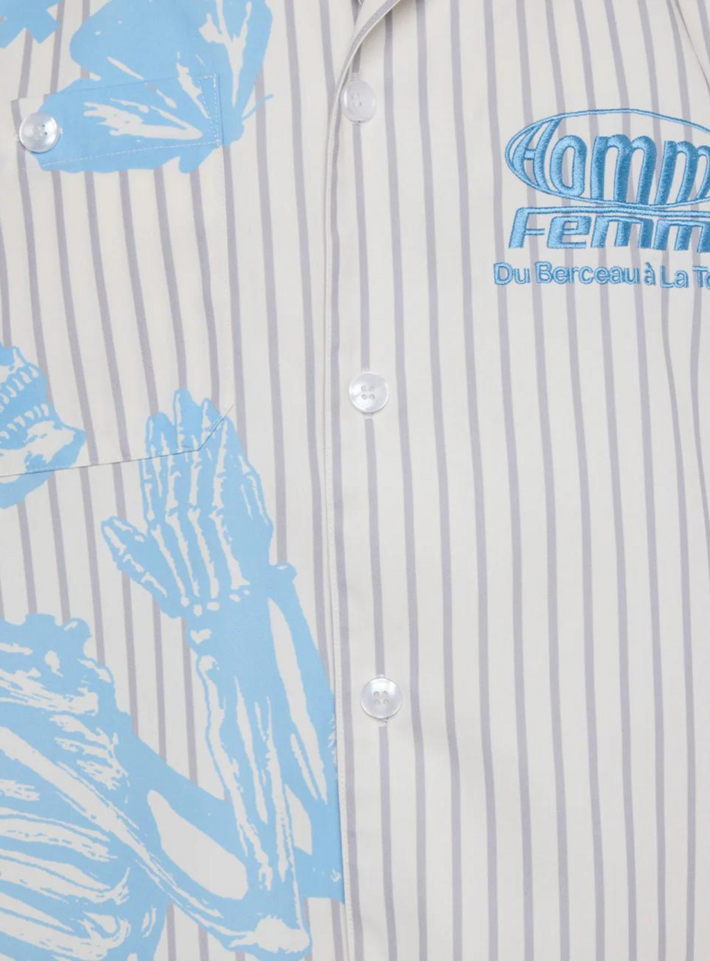 Homme+Femme T-Shirt - Skeleton Button Down - Cream\Blue - HFSS202471-2