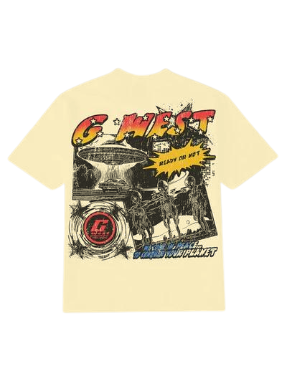 G West T-Shirt - Cosmic Sky Ride Acid Wash Double - Cream - GWDSPPT9091