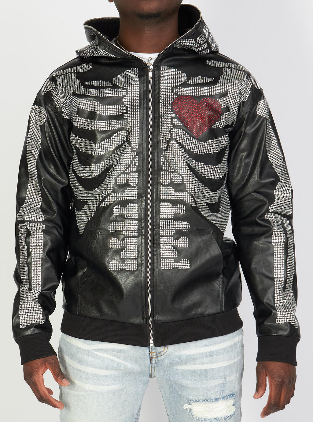 Politics Hoodie - Rhinestone Skeleton - Black - Gola351