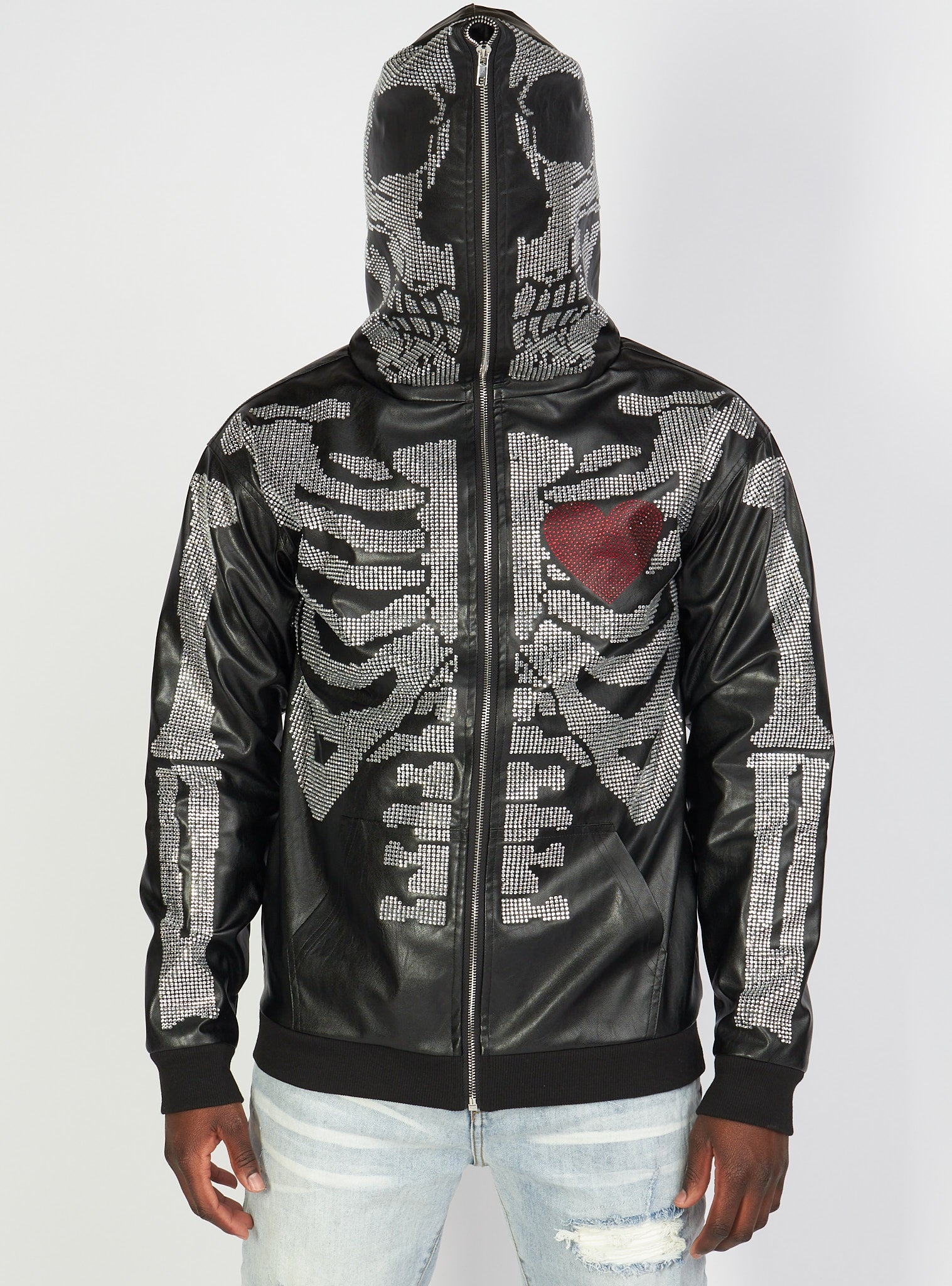 Politics Hoodie - Rhinestone Skeleton - Black - Gola351
