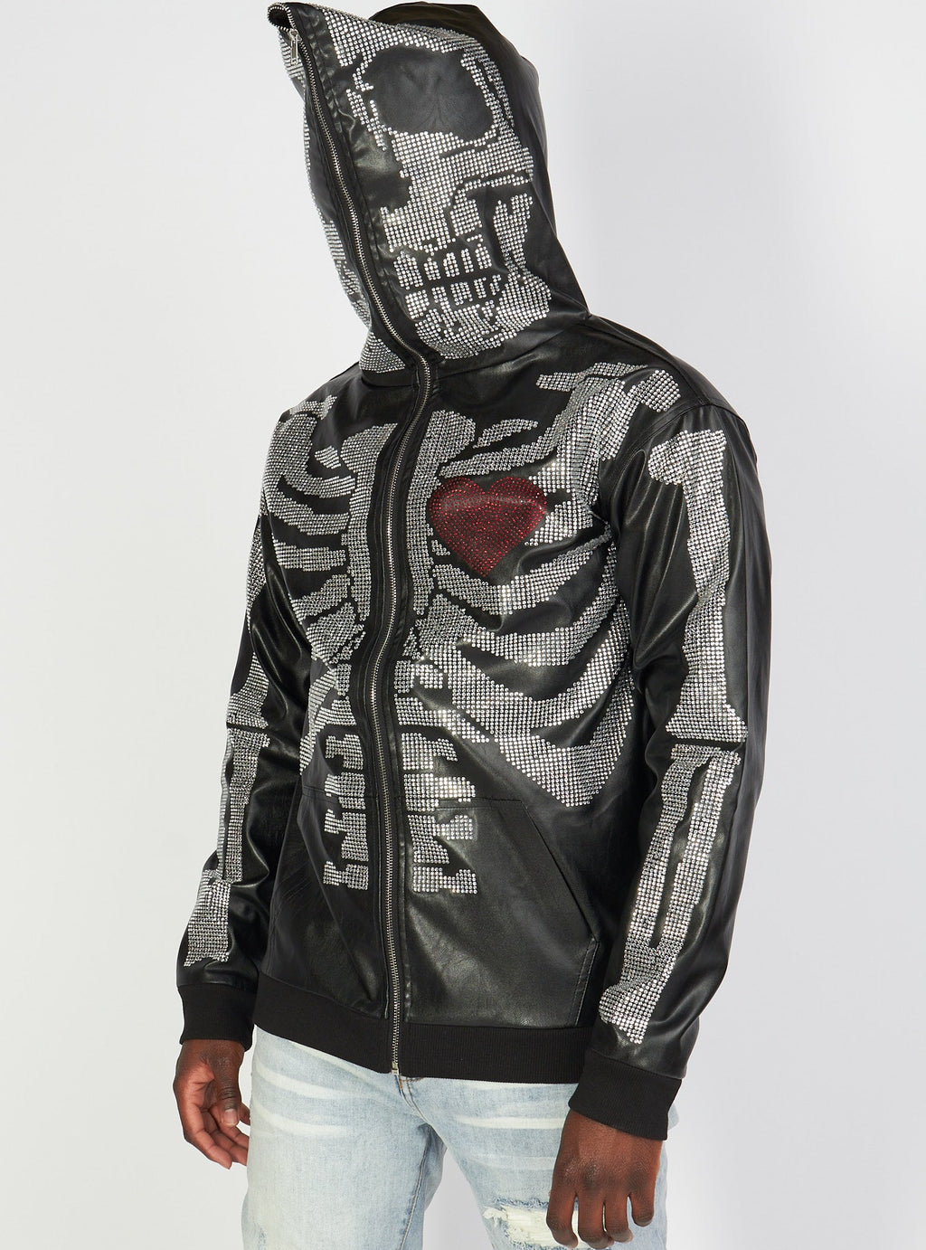 Politics Hoodie - Rhinestone Skeleton - Black - Gola351
