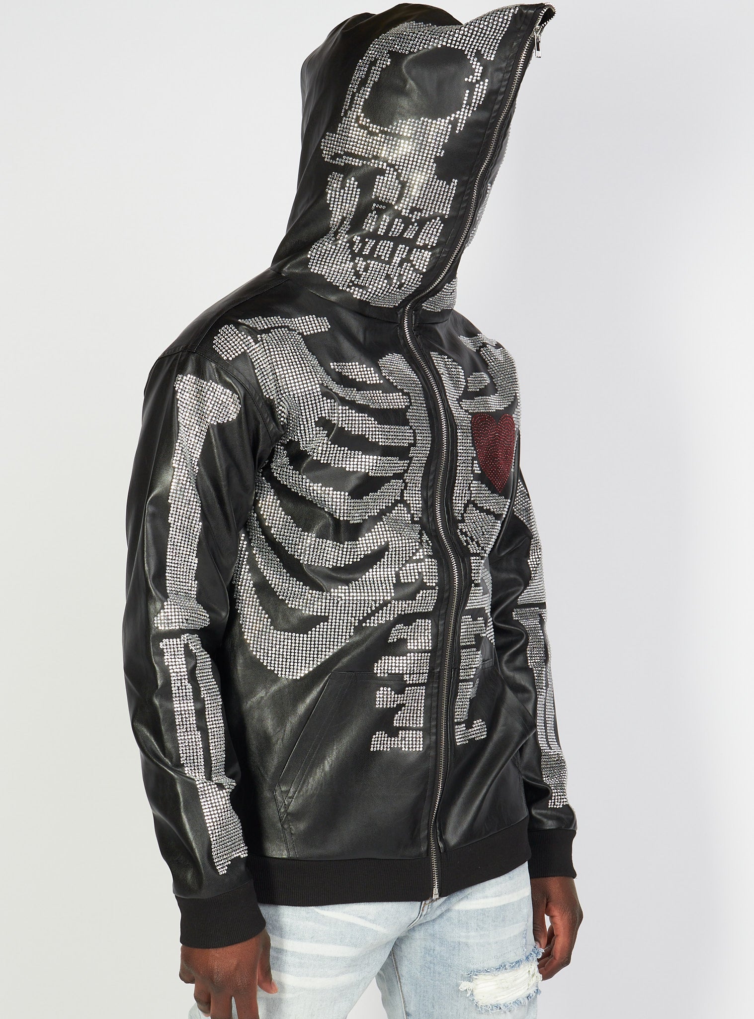 Politics Hoodie - Rhinestone Skeleton - Black - Gola351