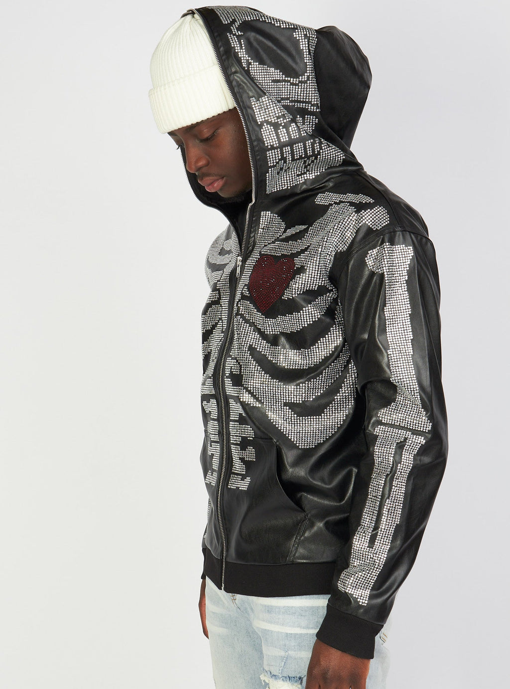 Politics Hoodie - Rhinestone Skeleton - Black - Gola351