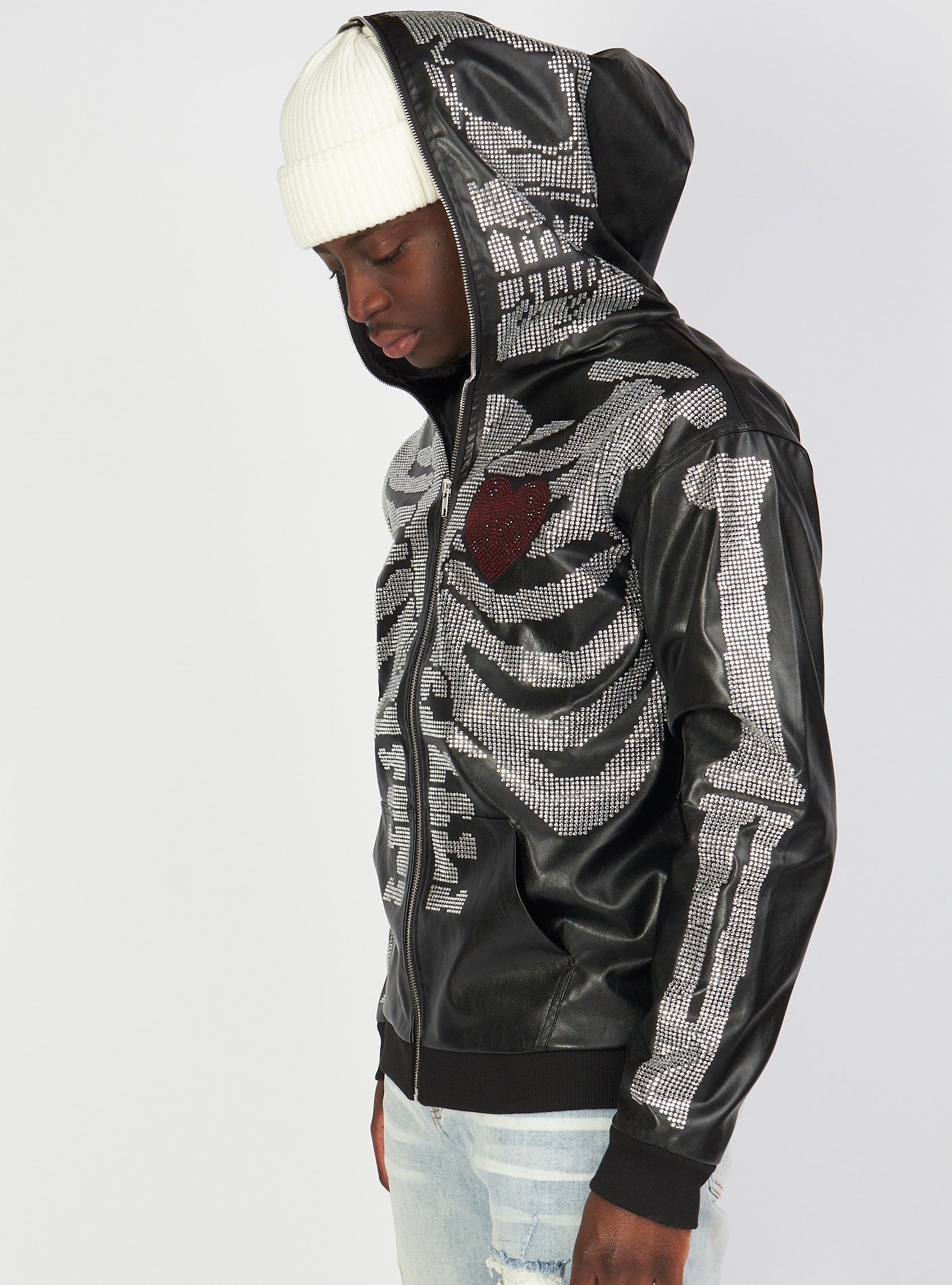 Politics Hoodie - Rhinestone Skeleton - Black - Gola351