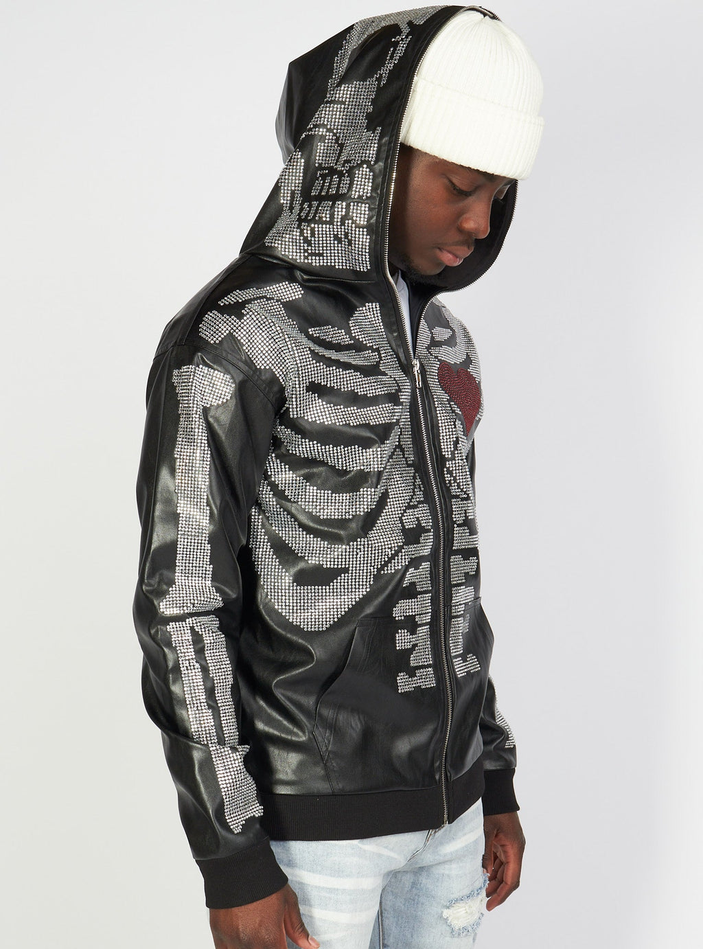 Politics Hoodie - Rhinestone Skeleton - Black - Gola351