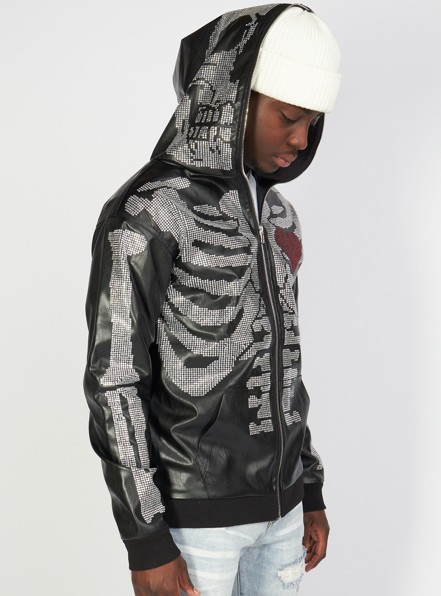 Politics Hoodie - Rhinestone Skeleton - Black - Gola351