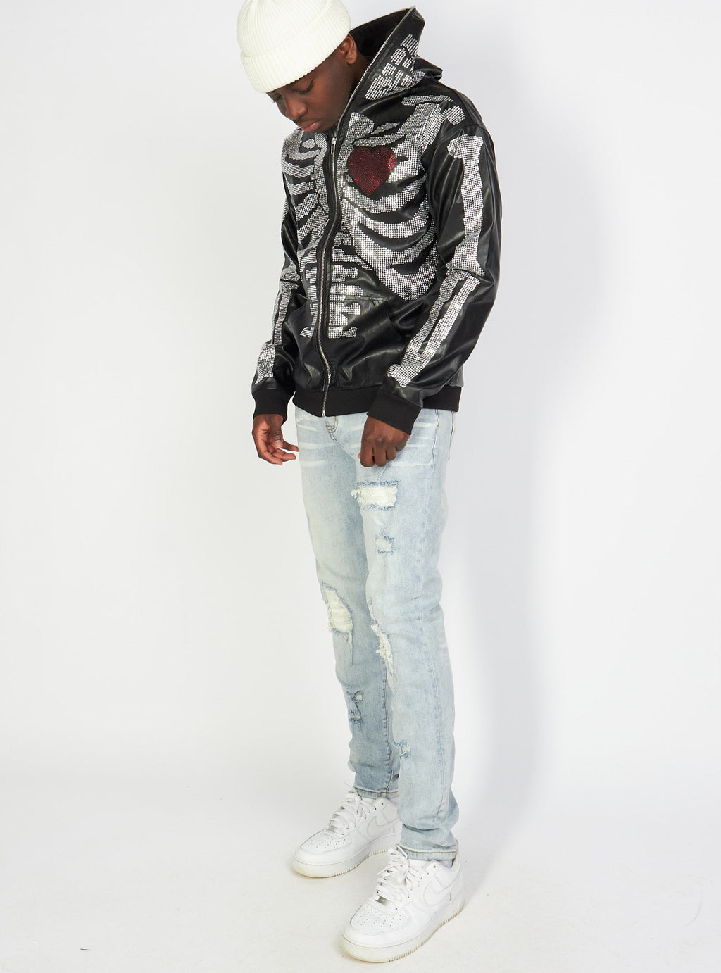 Politics Hoodie - Rhinestone Skeleton - Black - Gola351