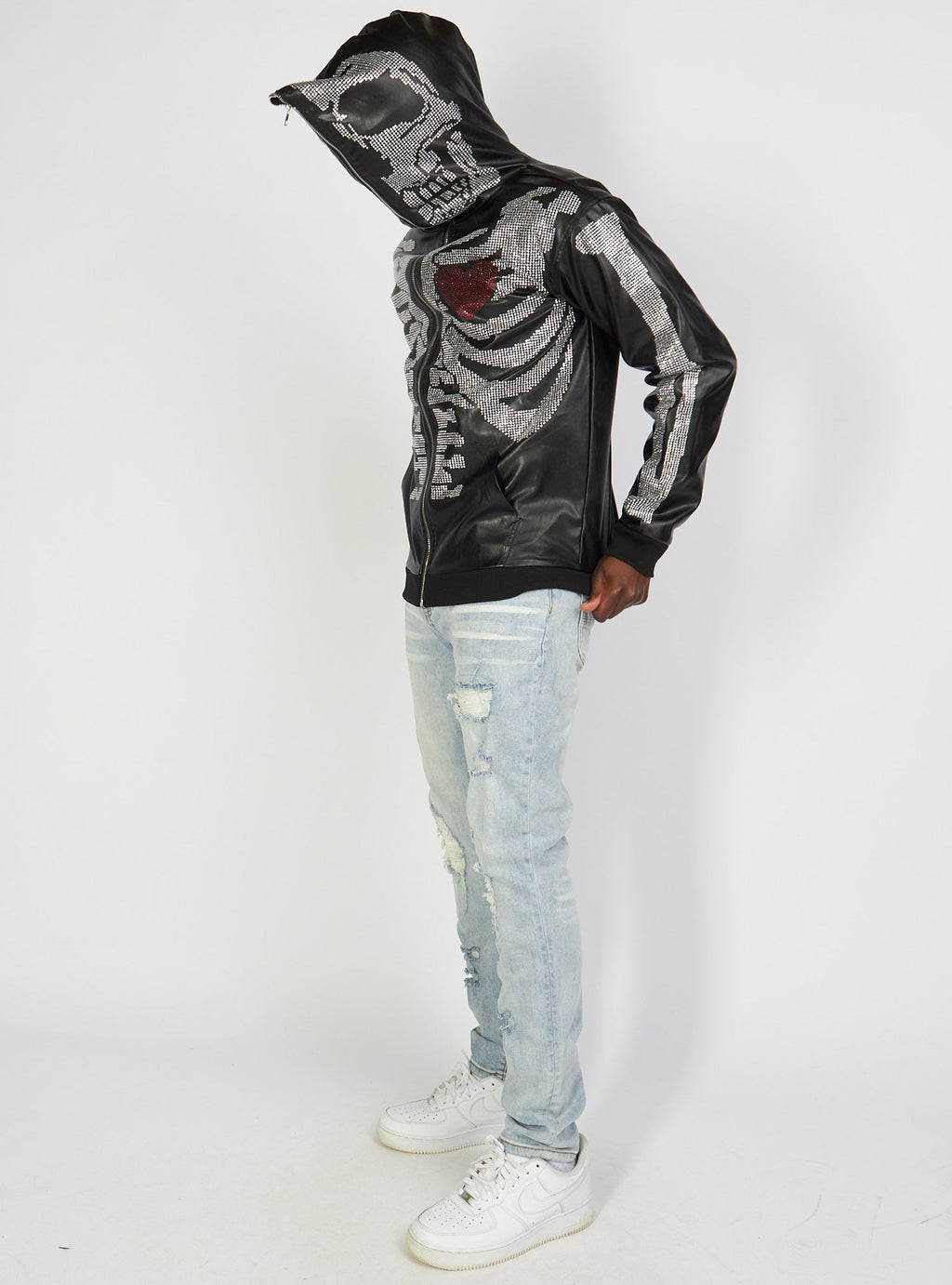 Politics Hoodie - Rhinestone Skeleton - Black - Gola351