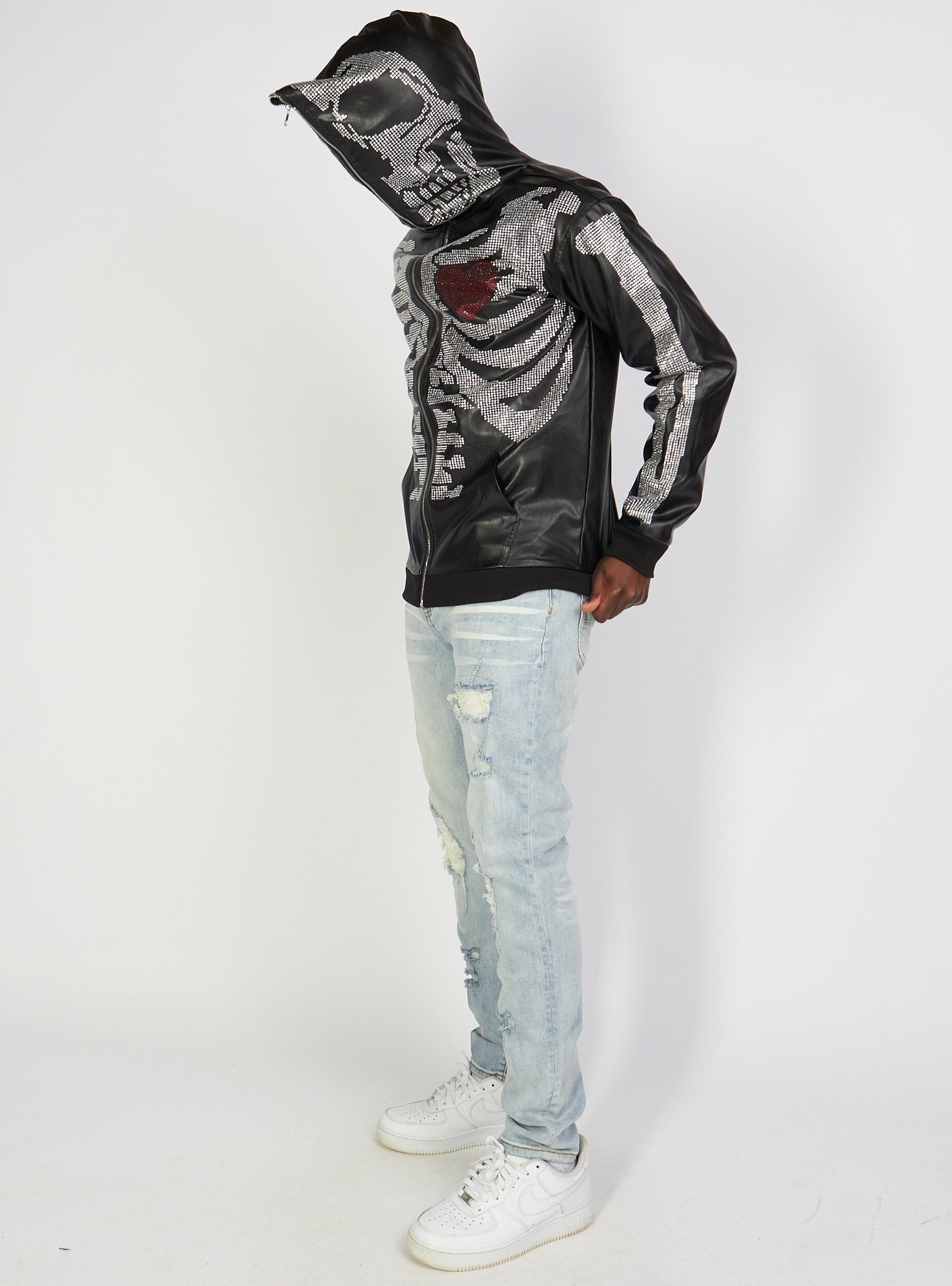 Politics Hoodie - Rhinestone Skeleton - Black - Gola351