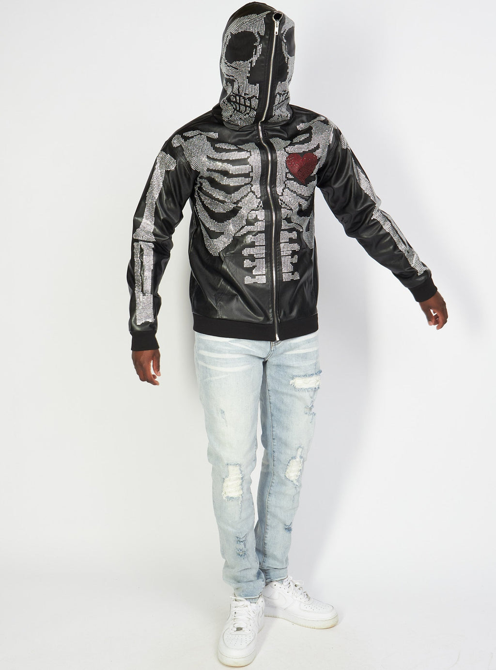 Politics Hoodie - Rhinestone Skeleton - Black - Gola351