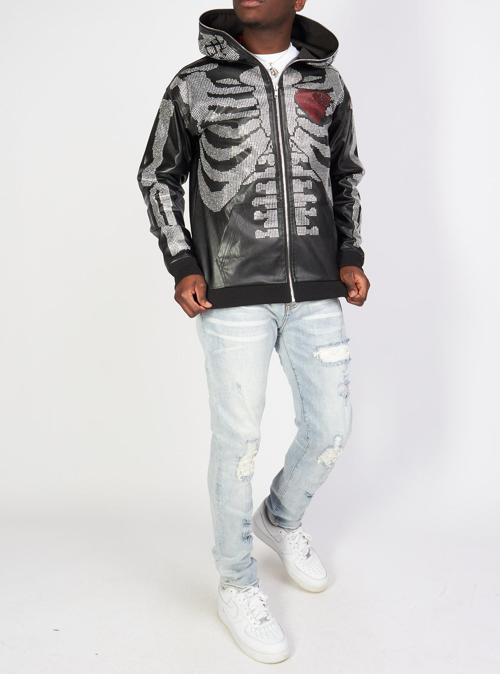 Politics Hoodie - Rhinestone Skeleton - Black - Gola351