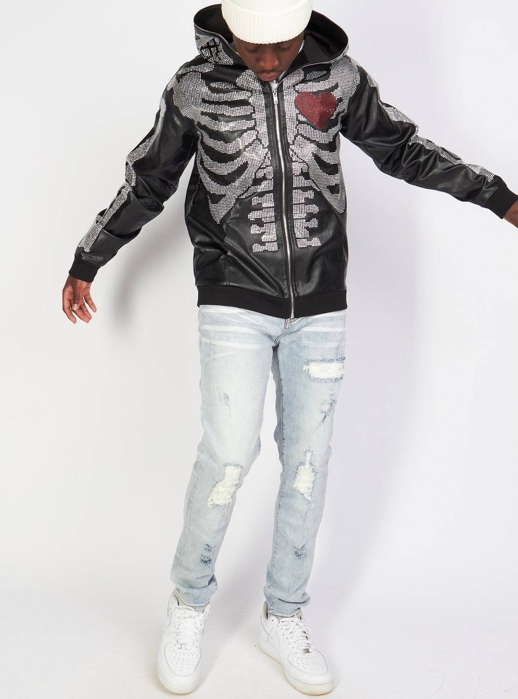 Politics Hoodie - Rhinestone Skeleton - Black - Gola351