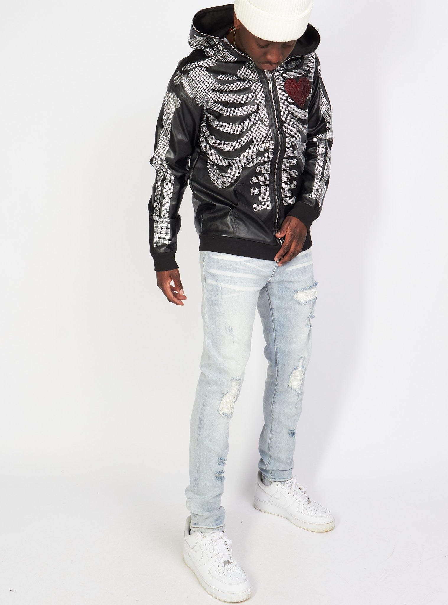 Politics Hoodie - Rhinestone Skeleton - Black - Gola351