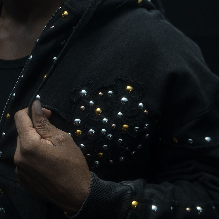 Hudson Hoodie - Studded Fleece - Black - 585