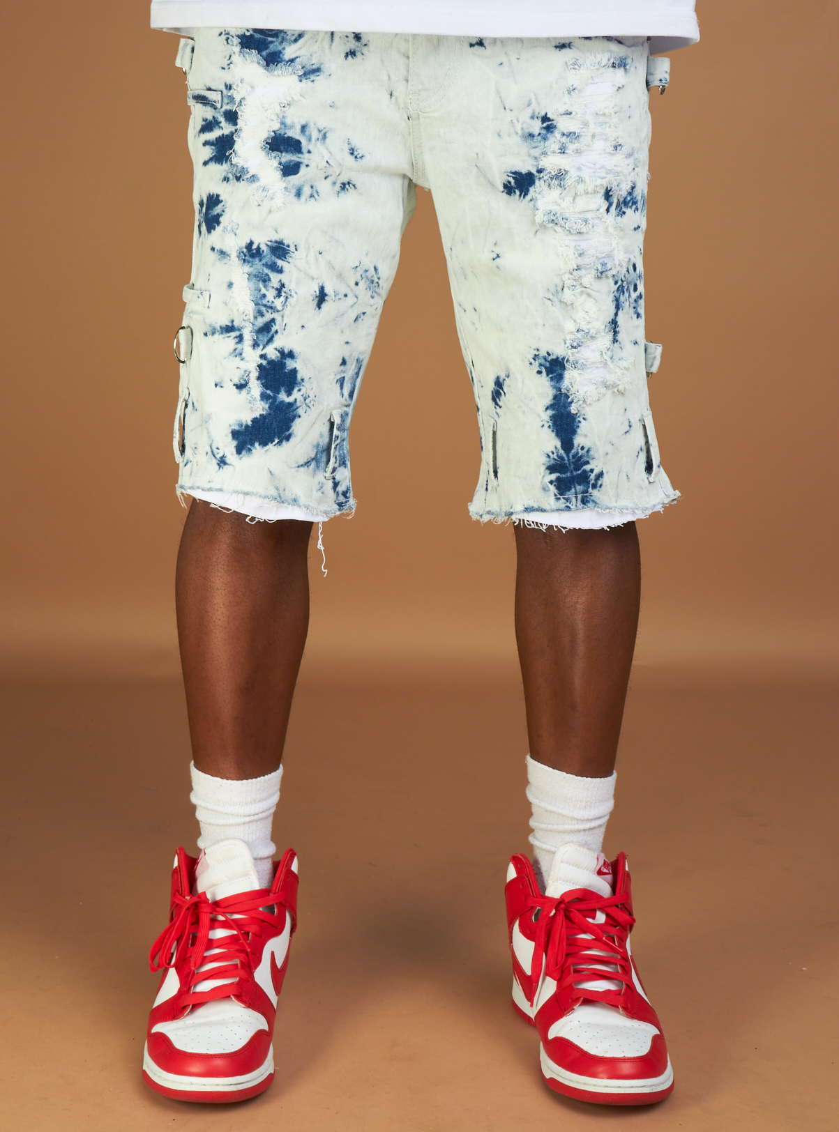 LNL Shorts - Acid Wash with White and Blue - LLDS421101