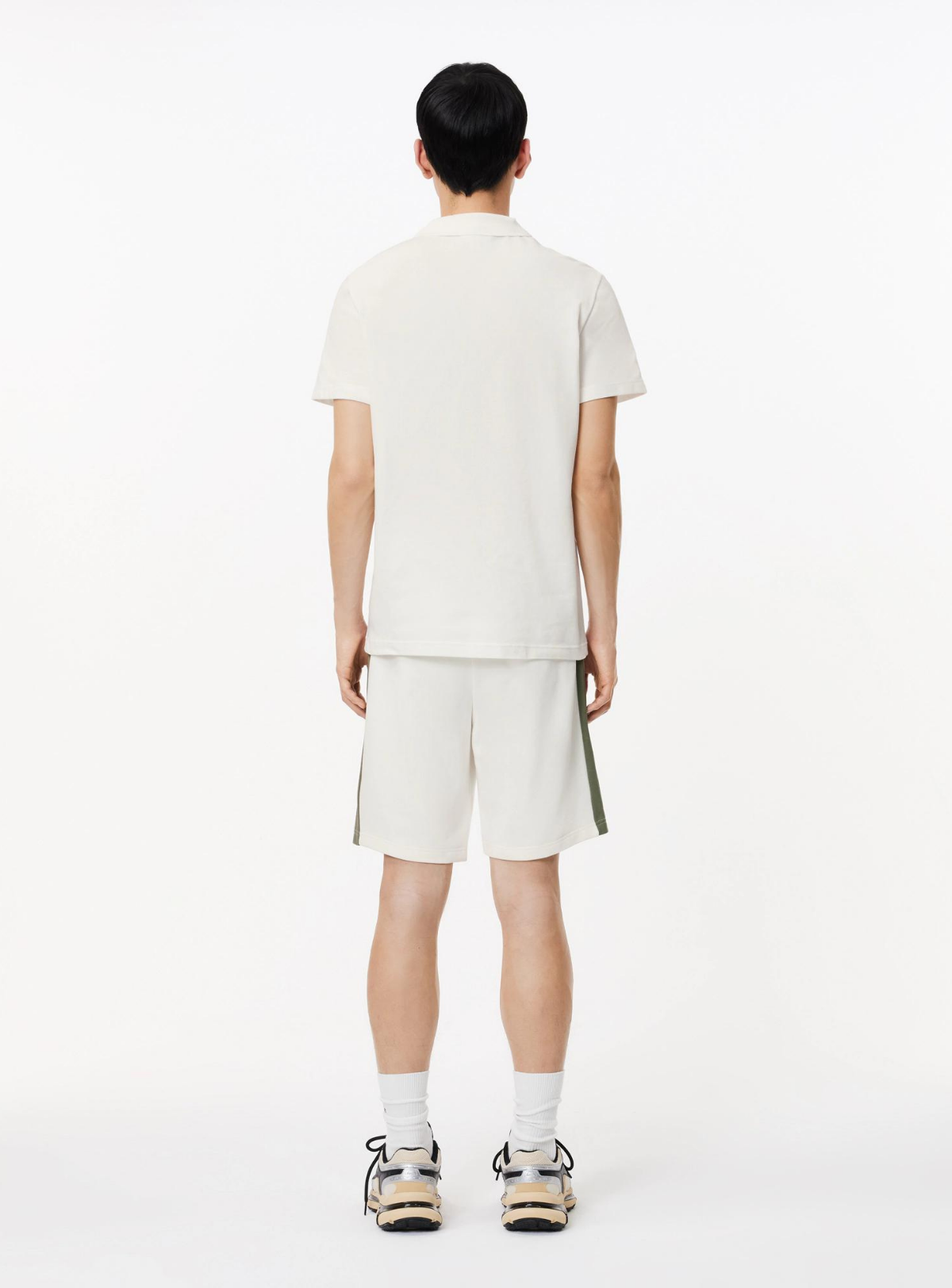 Lacoste Short Set - Men's Regular Fit Printed Colorblock - White\Khaki Green IMI - TH1712