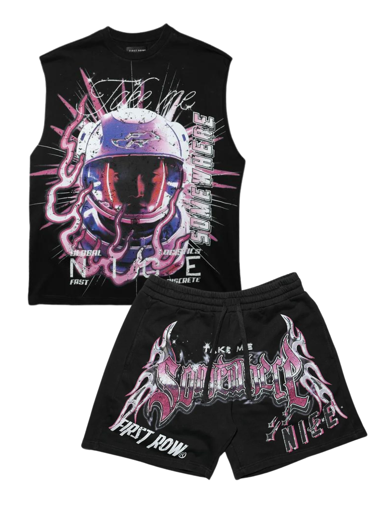 First Row Short Set - Take Me Somewhere Nice - Black